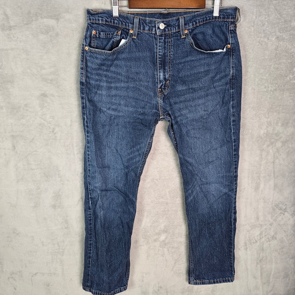 Levis 505 Regular Fit Straight Leg Jeans Mens 36x30 Dark Wash Blue 00505-2195